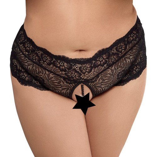 Cottelli Curves Crotchless Floral Lace Panties with Pearl Chain