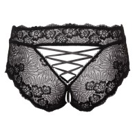 Cottelli Curves Crotchless Floral Lace Panties with Pearl Chain