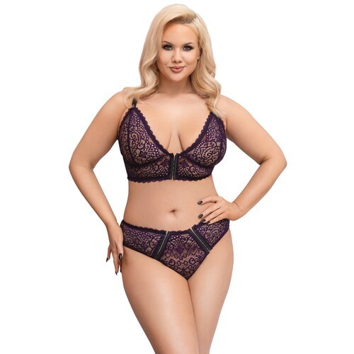 Cottelli Curves Delicate Lace Bralette and Briefs - Elegant Lingerie Set