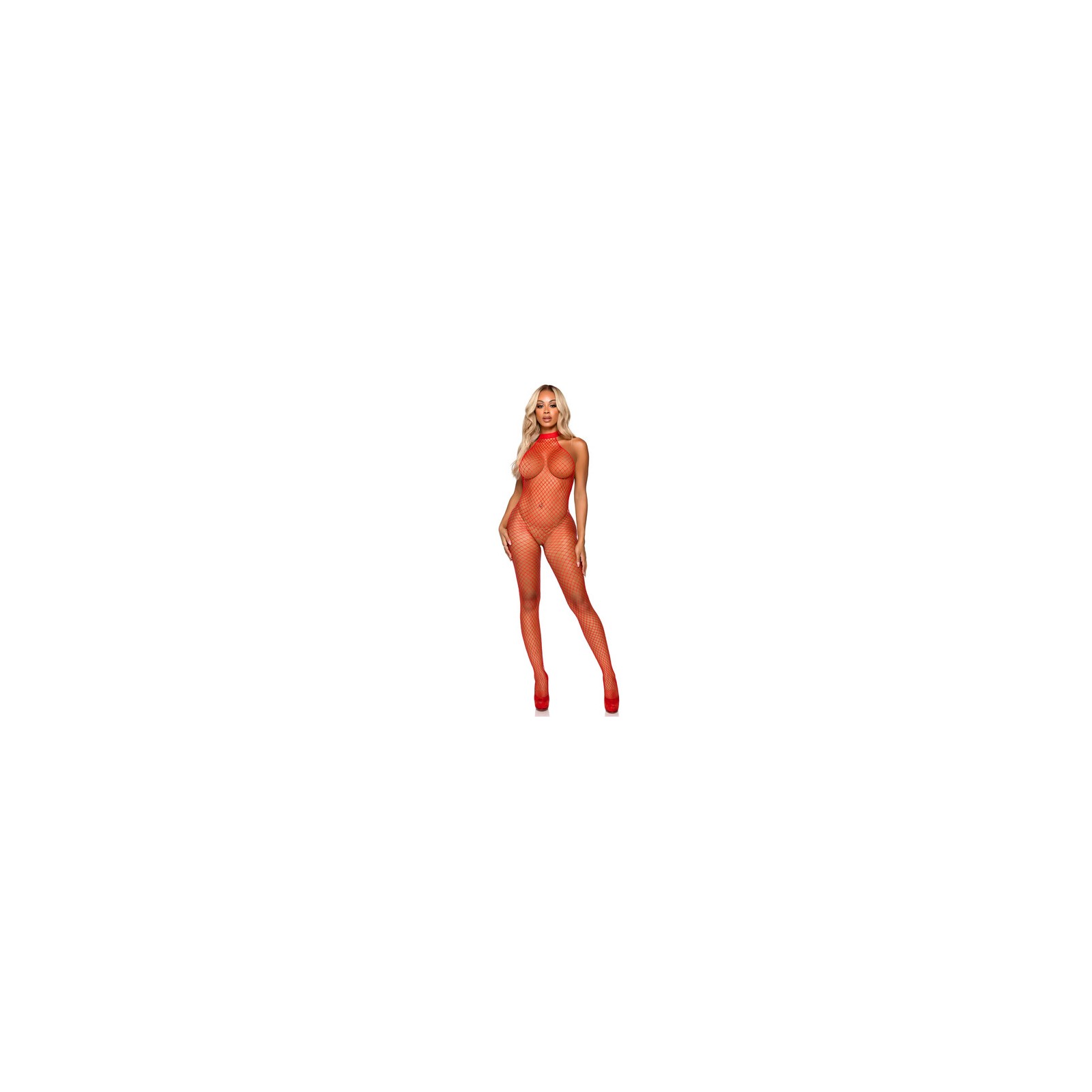 Leg Avenue Racer Neck Bodystocking Red UK 6 to 12