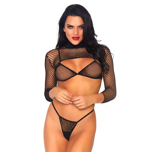 Leg Avenue Net Top Thong and Bra Set