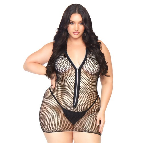 Leg Avenue Fishnet Zip Up Dress Plus Size | Lingerie