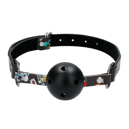 Ouch Breathable Ball Gag With Printed Leather Straps for BDSM Fun