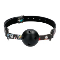 Ouch Breathable Ball Gag With Printed Leather Straps for BDSM Fun