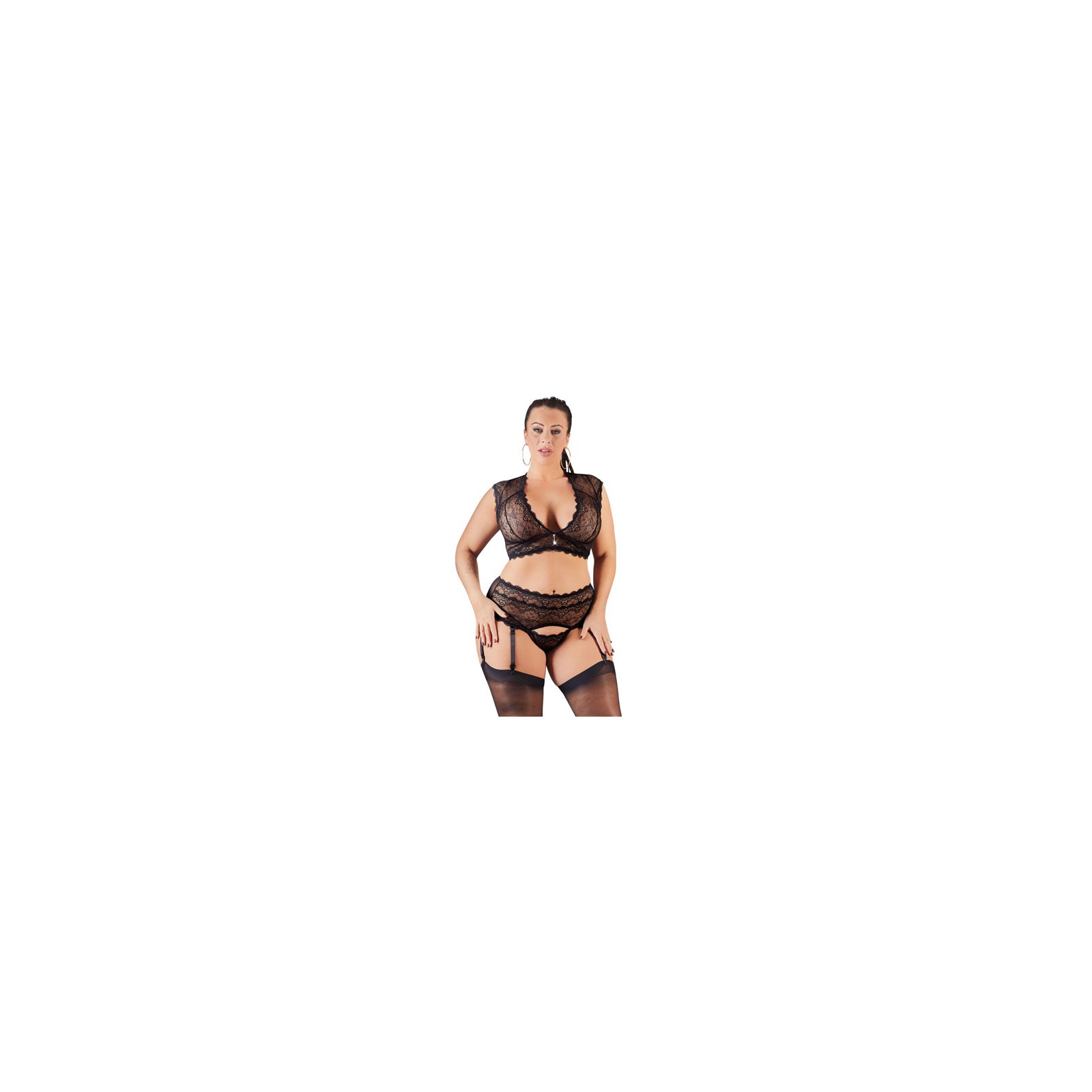 Cottelli Plus Size Bralette and String Set Black