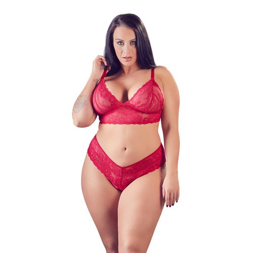 Conjunto de Sujetador y Bragas de Encaje Rojo Plus Size Cottelli XXL