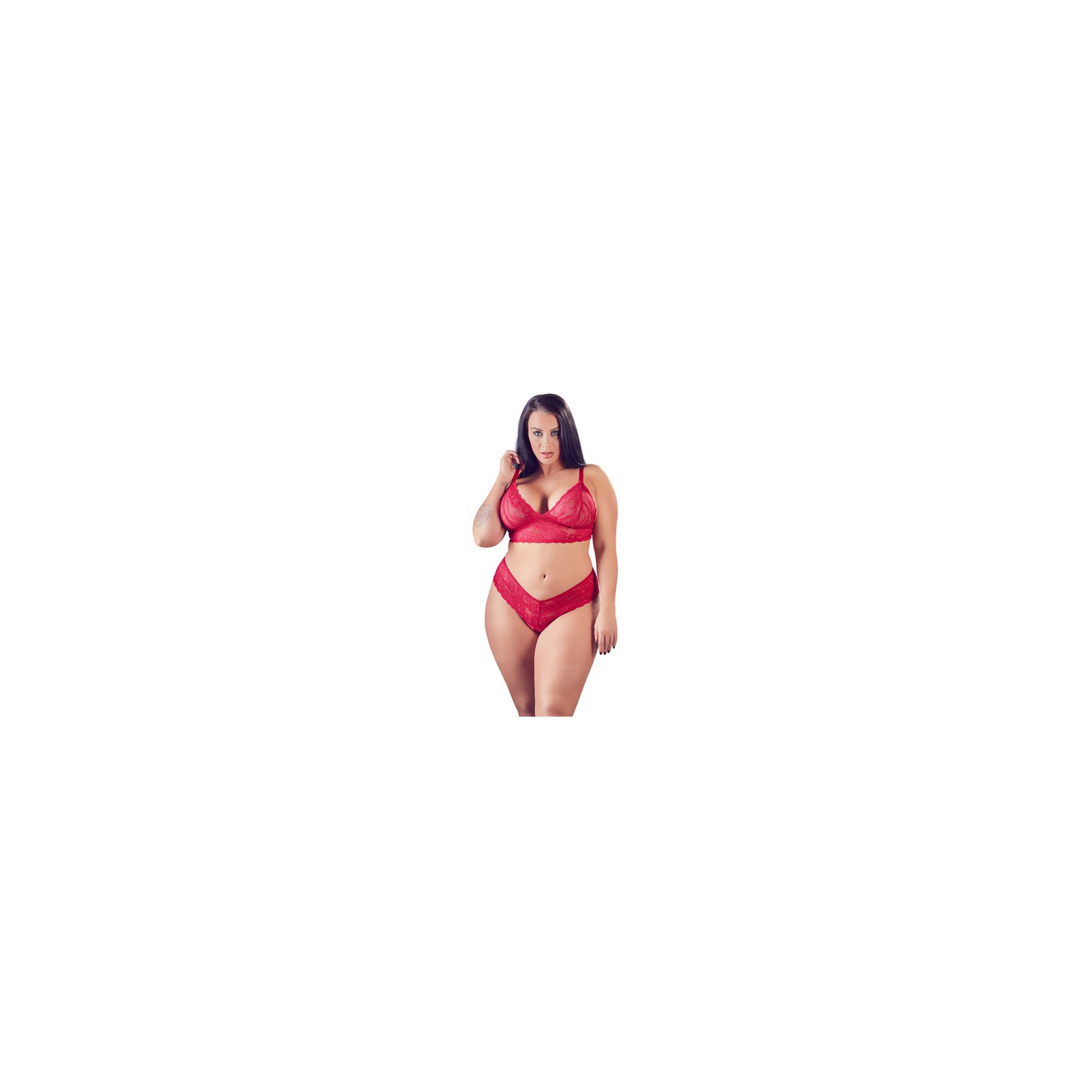 Conjunto de Bralette y Bragas de Encaje Rojo Talla XXXXL para Elegancia Seductora