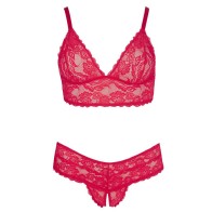 Conjunto de Bralette y Bragas de Encaje Rojo Talla XXXXL para Elegancia Seductora