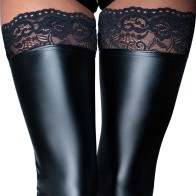 Noir Handmade Black Footless Lace Top Stockings Large