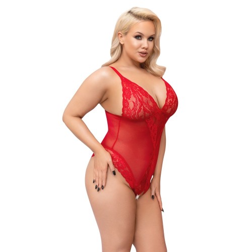 Cuerpo Crotchless Rojo Cottelli Curves XXL para Seducción Sensual