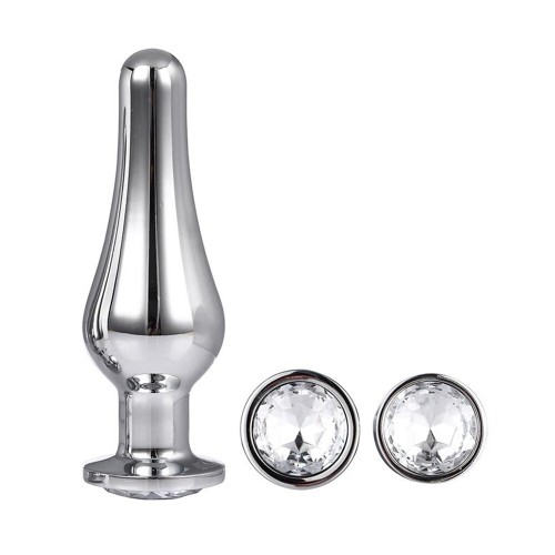 Gleaming Butt Plug Set Silver with Gemstone