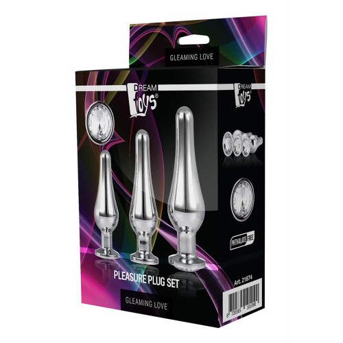 Gleaming Butt Plug Set Silver with Gemstone