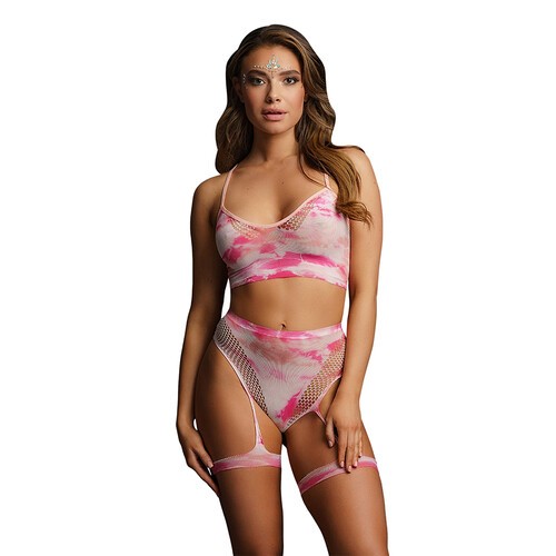 Conjunto Le Desir Bliss de 2 Piezas con Ligueros Tie Dye Talla UK 6 a 14