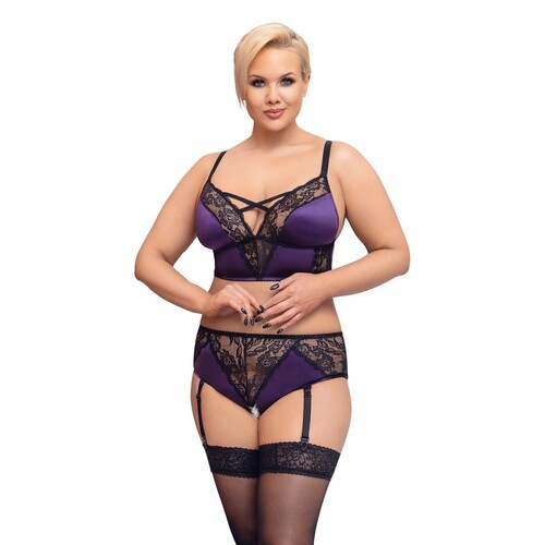 Conjunto de Bralette y Suspensor Crotchless Cottelli Curves XXXL