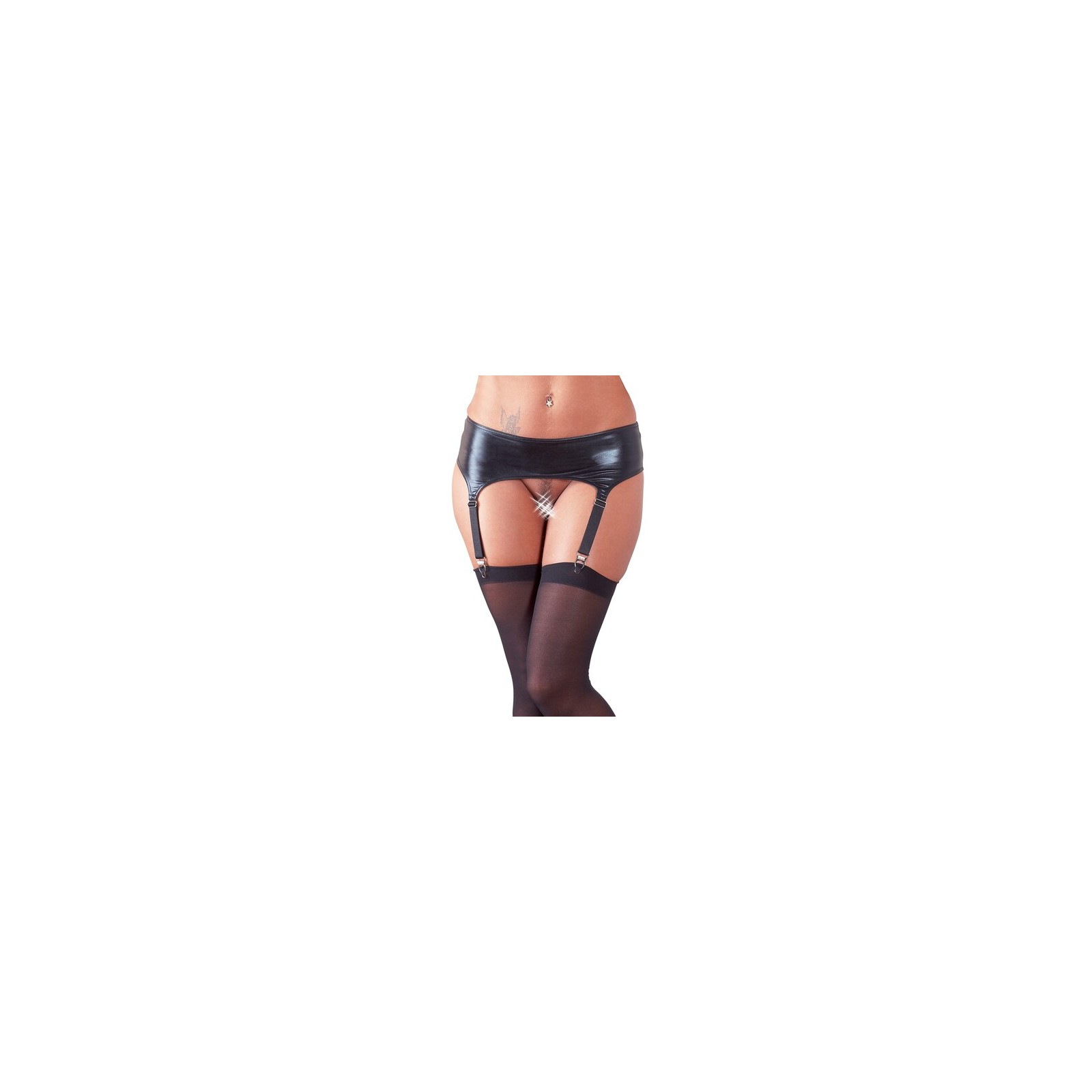 NOXQSE Wet Look Suspender Belt and Stockings Set